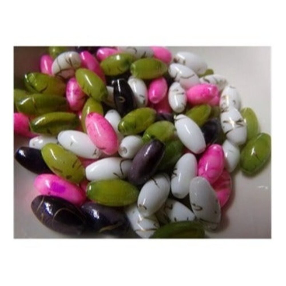 Mixed Color Drawbench Oval Acrylic Beads
